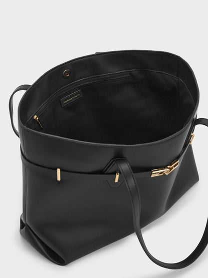 CHARLES & KEITH Discount / Arlet Double-Handle Belted Tote bag - Black