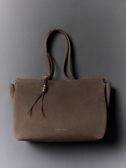 CHARLES & KEITH Popular / XL Zephyr Tassel Tote Bag - Stone Grey