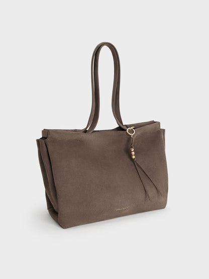 CHARLES & KEITH Popular / XL Zephyr Tassel Tote Bag - Stone Grey