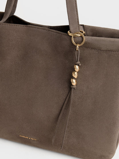 CHARLES & KEITH Popular / XL Zephyr Tassel Tote Bag - Stone Grey