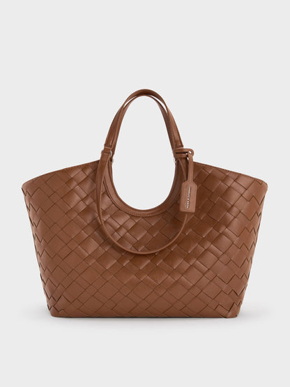 CHARLES & KEITH Best Seller / Ivette Woven Tote Bag - Chocolate