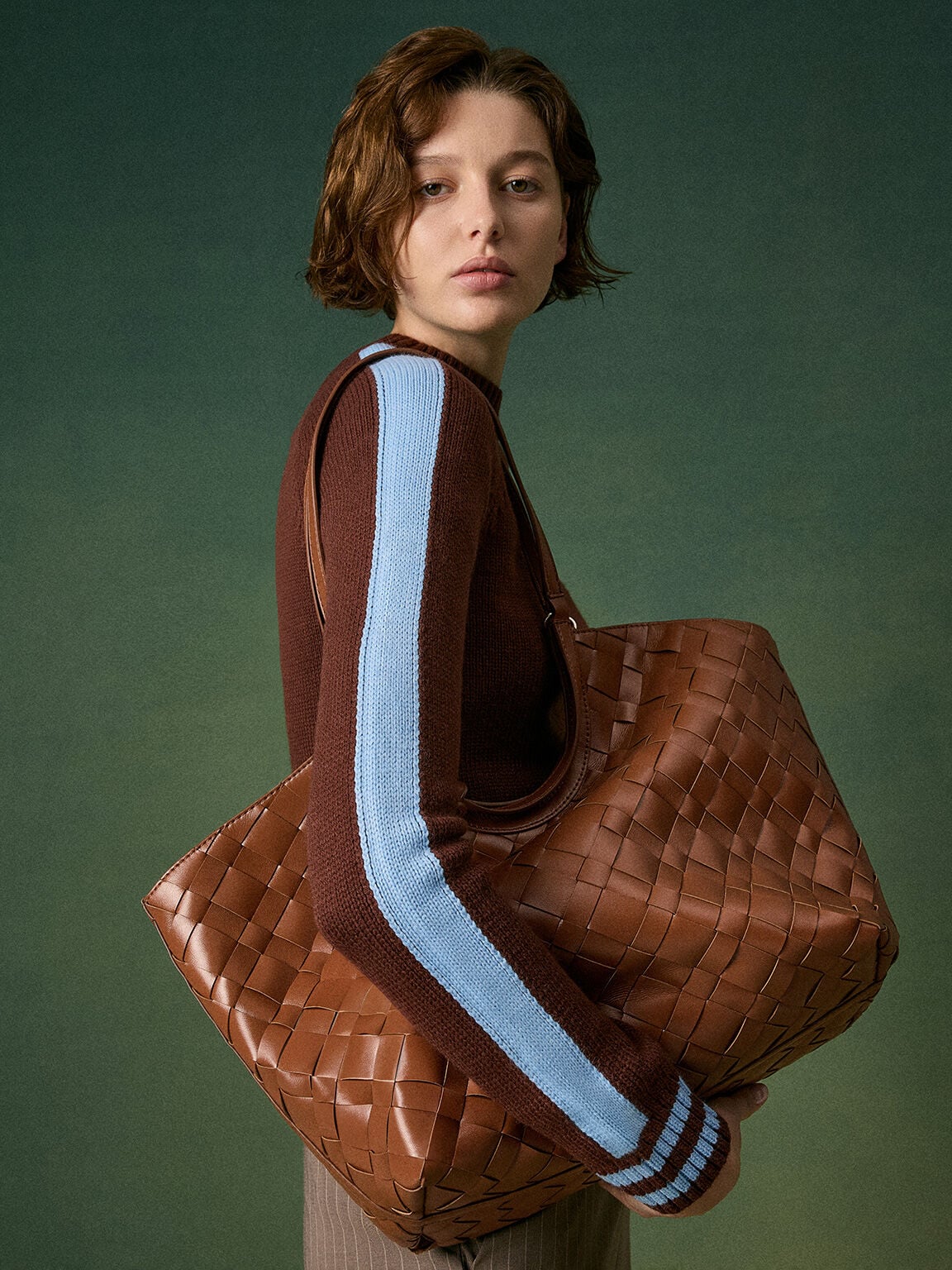 CHARLES & KEITH Best Seller / Ivette Woven Tote Bag - Chocolate