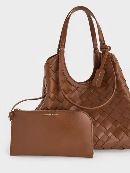 CHARLES & KEITH Best Seller / Ivette Woven Tote Bag - Chocolate