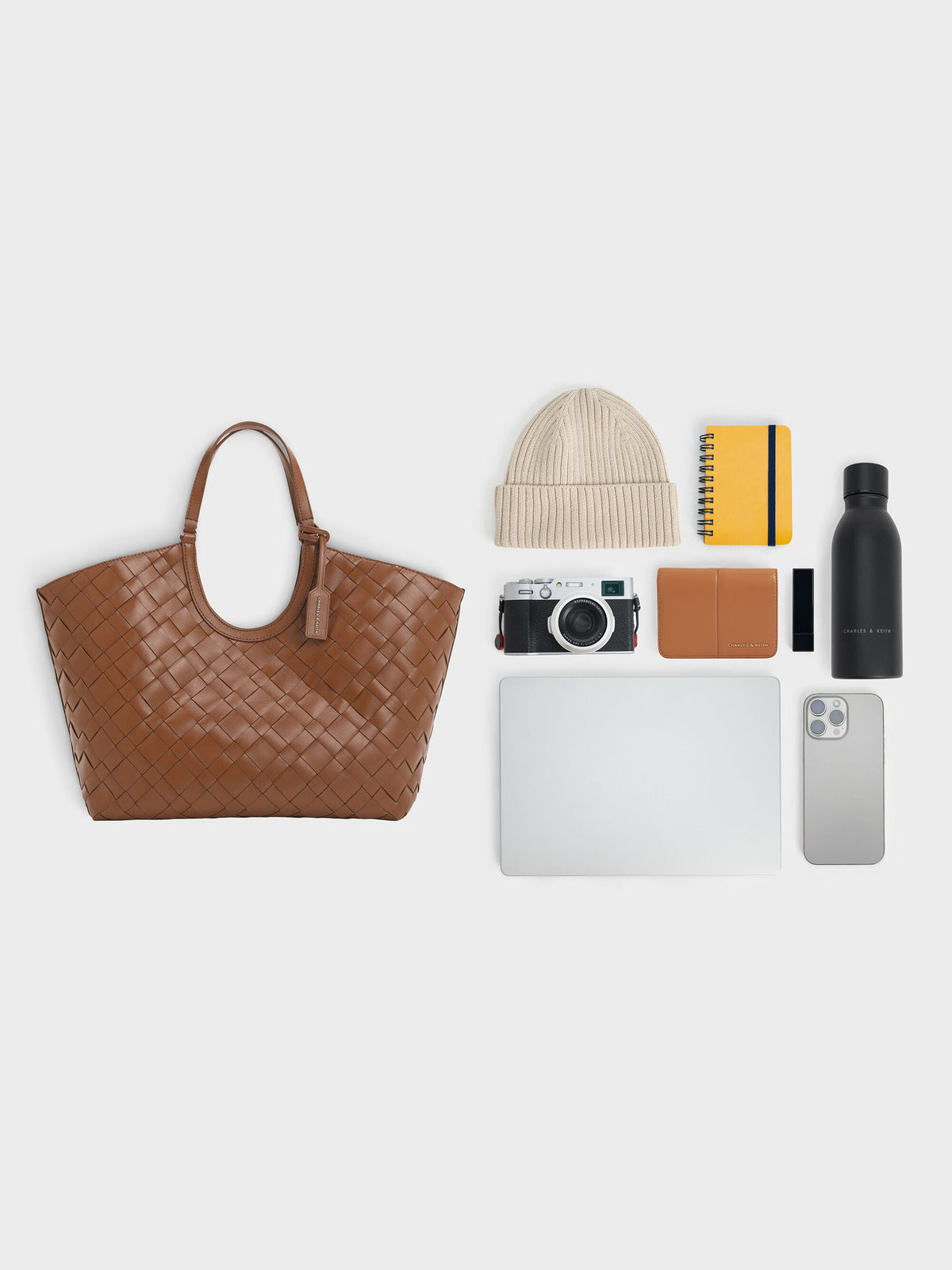 CHARLES & KEITH Best Seller / Ivette Woven Tote Bag - Chocolate