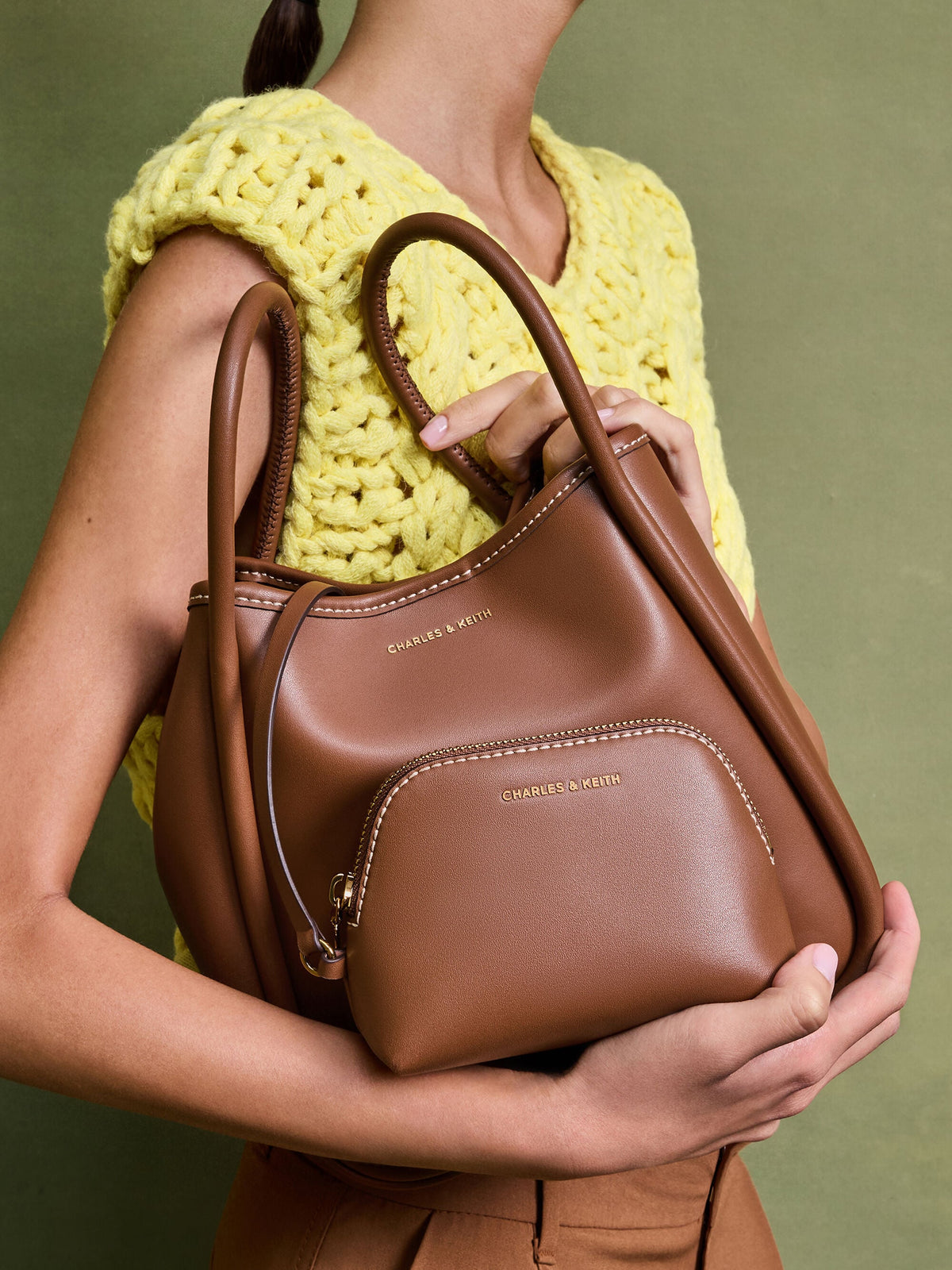 CHARLES & KEITH Discount / Mini Lyla Tubular Tote Bag - Chocolate
