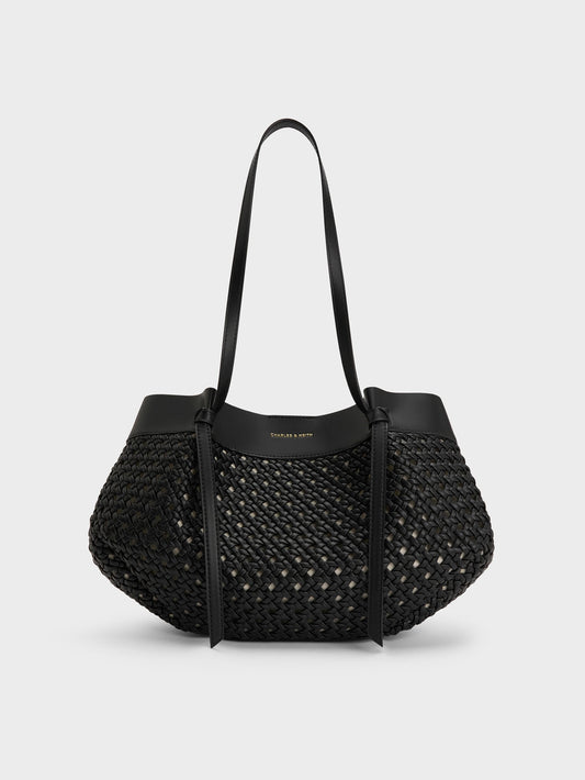 CHARLES & KEITH Trusted / Calla Woven Tote Bag - Black