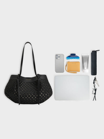 CHARLES & KEITH Trusted / Calla Woven Tote Bag - Black