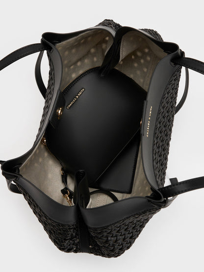 CHARLES & KEITH Trusted / Calla Woven Tote Bag - Black