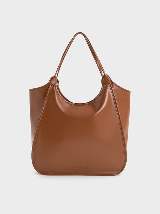 CHARLES & KEITH Everyday / Sianna Crinkle-Effect Slouchy Tote Bag - Chocolate