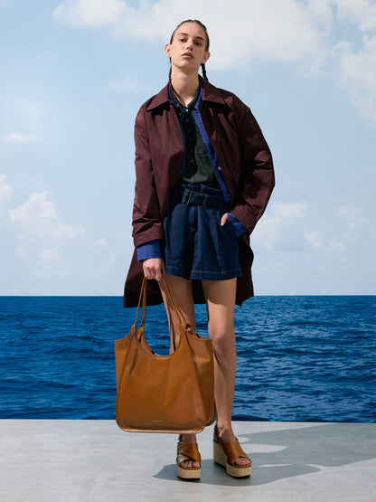 CHARLES & KEITH Everyday / Sianna Crinkle-Effect Slouchy Tote Bag - Chocolate
