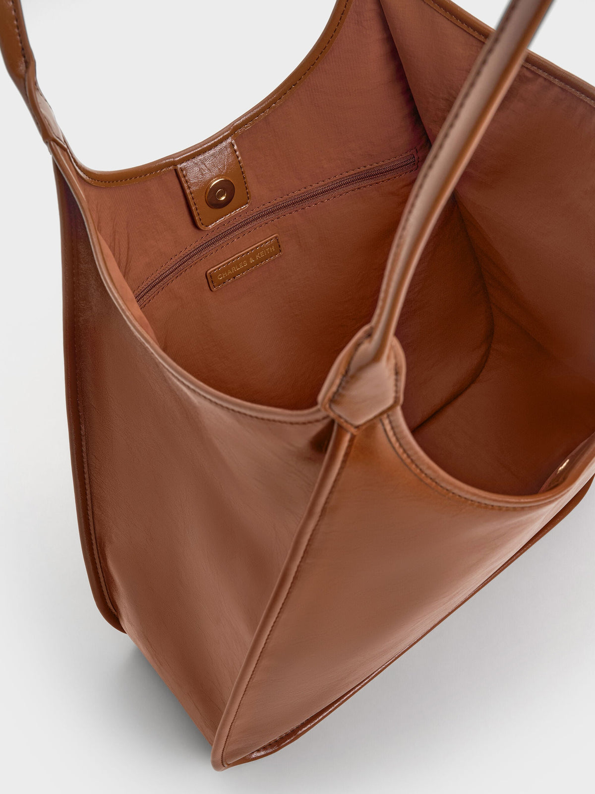 CHARLES & KEITH Everyday / Sianna Crinkle-Effect Slouchy Tote Bag - Chocolate