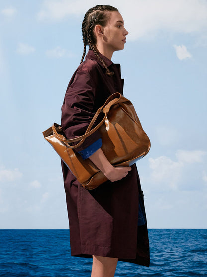 CHARLES & KEITH Everyday / Sianna Crinkle-Effect Slouchy Tote Bag - Chocolate