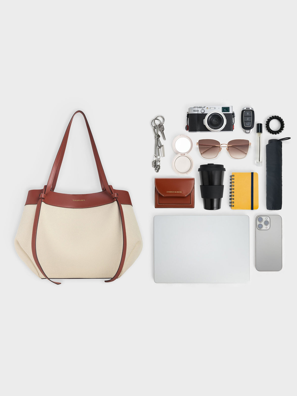 CHARLES & KEITH Quality / XL Calla Canvas Tote Bag - Brick