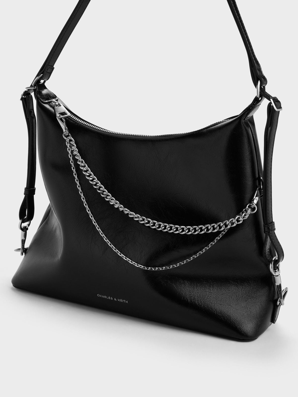 CHARLES & KEITH Everyday / Atwood Chain Convertible Hobo Bag - Noir