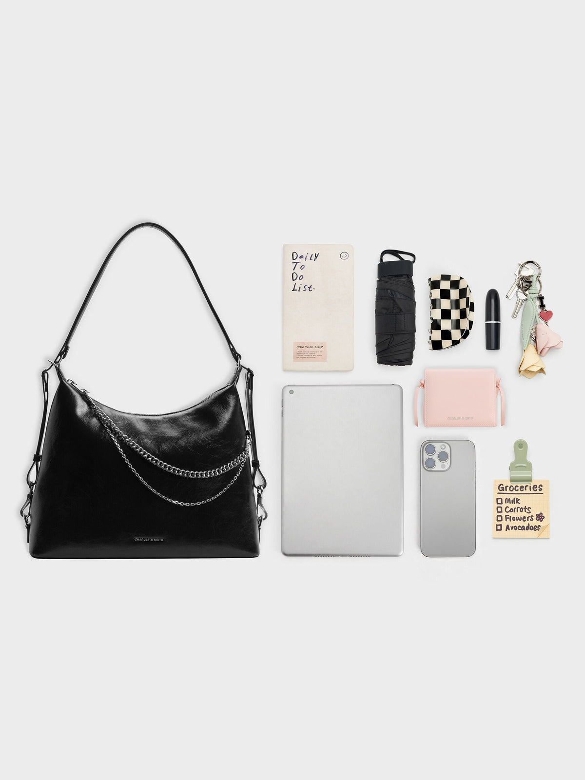 CHARLES & KEITH Everyday / Atwood Chain Convertible Hobo Bag - Noir