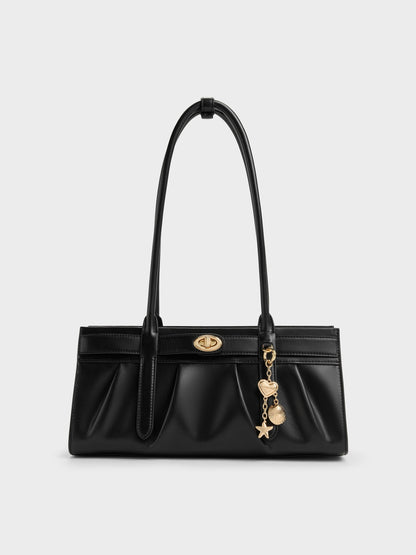 CHARLES & KEITH Classic / Isolde Belted Ruched Shoulder Bag - Black