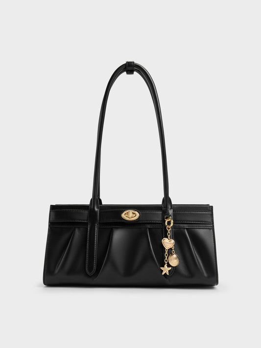 CHARLES & KEITH Classic / Isolde Belted Ruched Shoulder Bag - Black