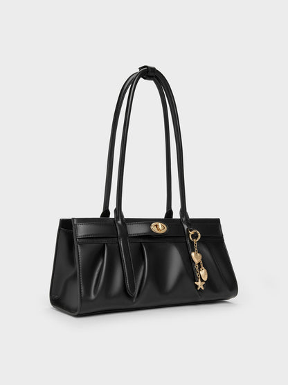 CHARLES & KEITH Classic / Isolde Belted Ruched Shoulder Bag - Black