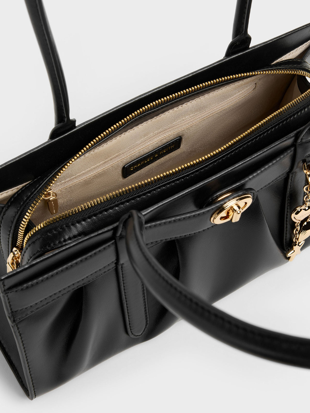 CHARLES & KEITH Classic / Isolde Belted Ruched Shoulder Bag - Black