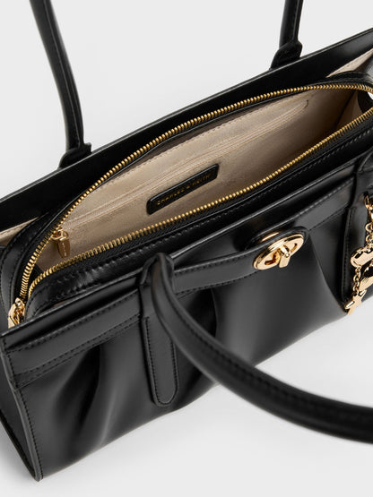 CHARLES & KEITH Classic / Isolde Belted Ruched Shoulder Bag - Black