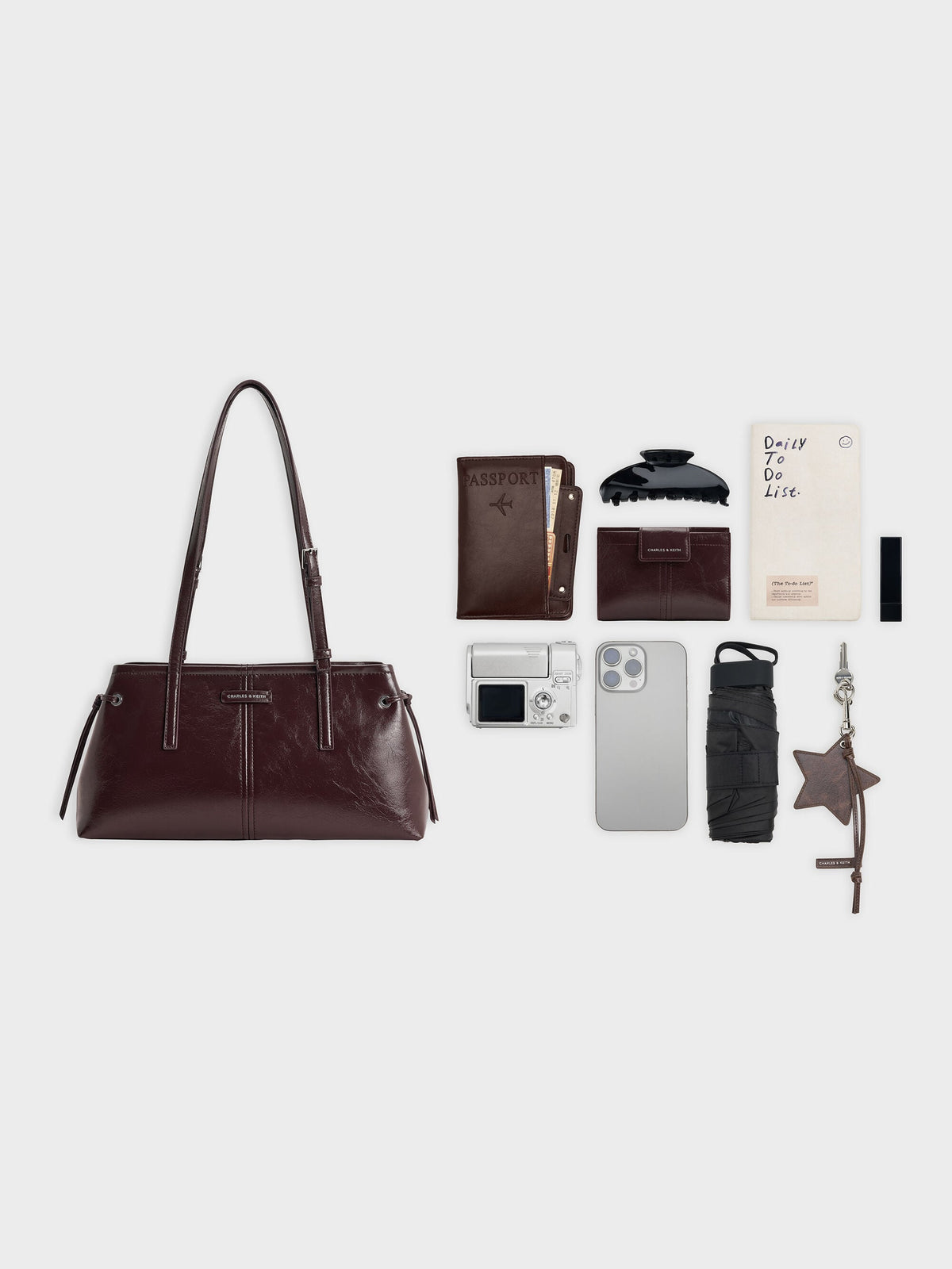 CHARLES & KEITH Essential / Noane Elongated-Handle Shoulder Bag - Wineberry Red