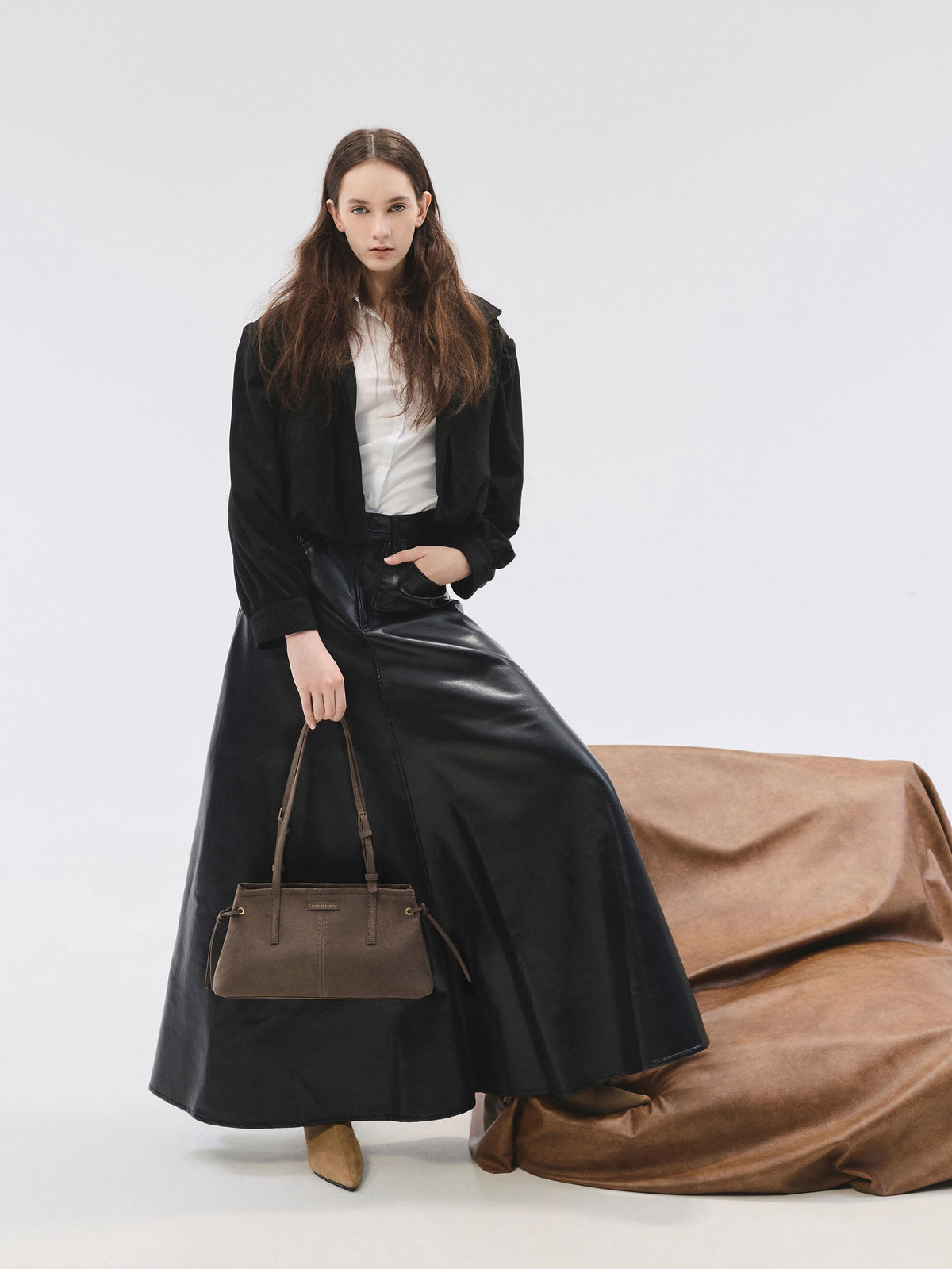 CHARLES & KEITH Smart Buy / Noane Elongated-Handle Shoulder Bag - Stone Grey