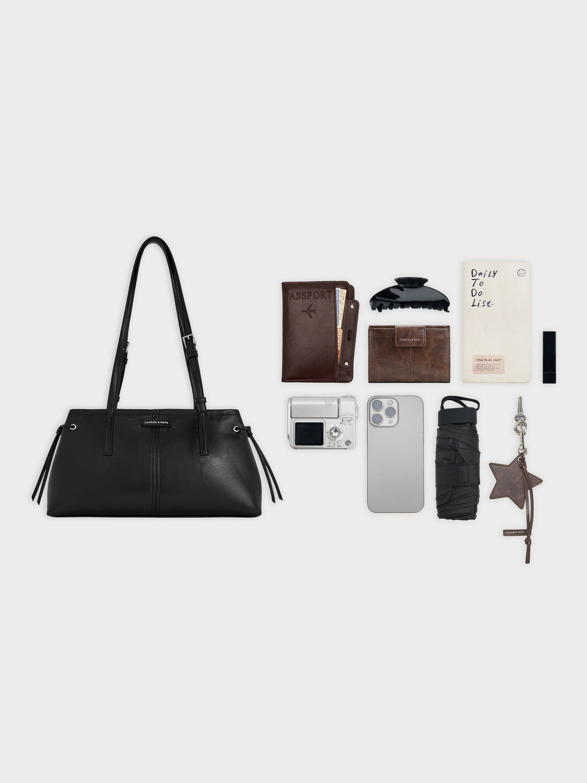 CHARLES & KEITH Deals / Noane Elongated-Handle Shoulder Bag - Noir