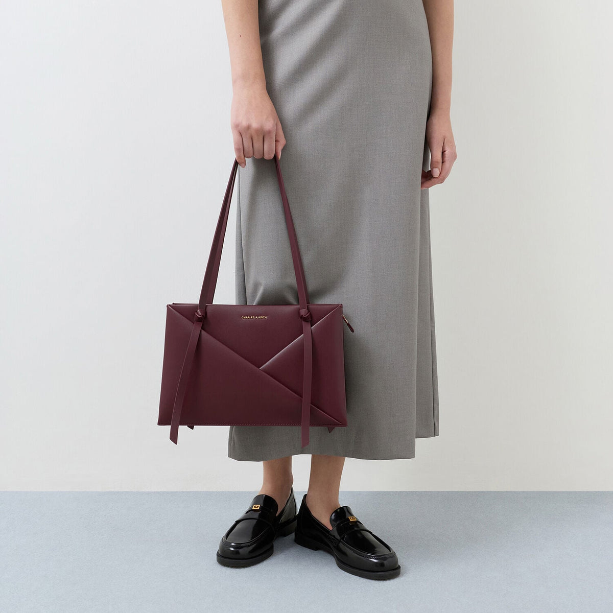 CHARLES & KEITH Discount / Midori Geometric Tote Bag - Wineberry Red