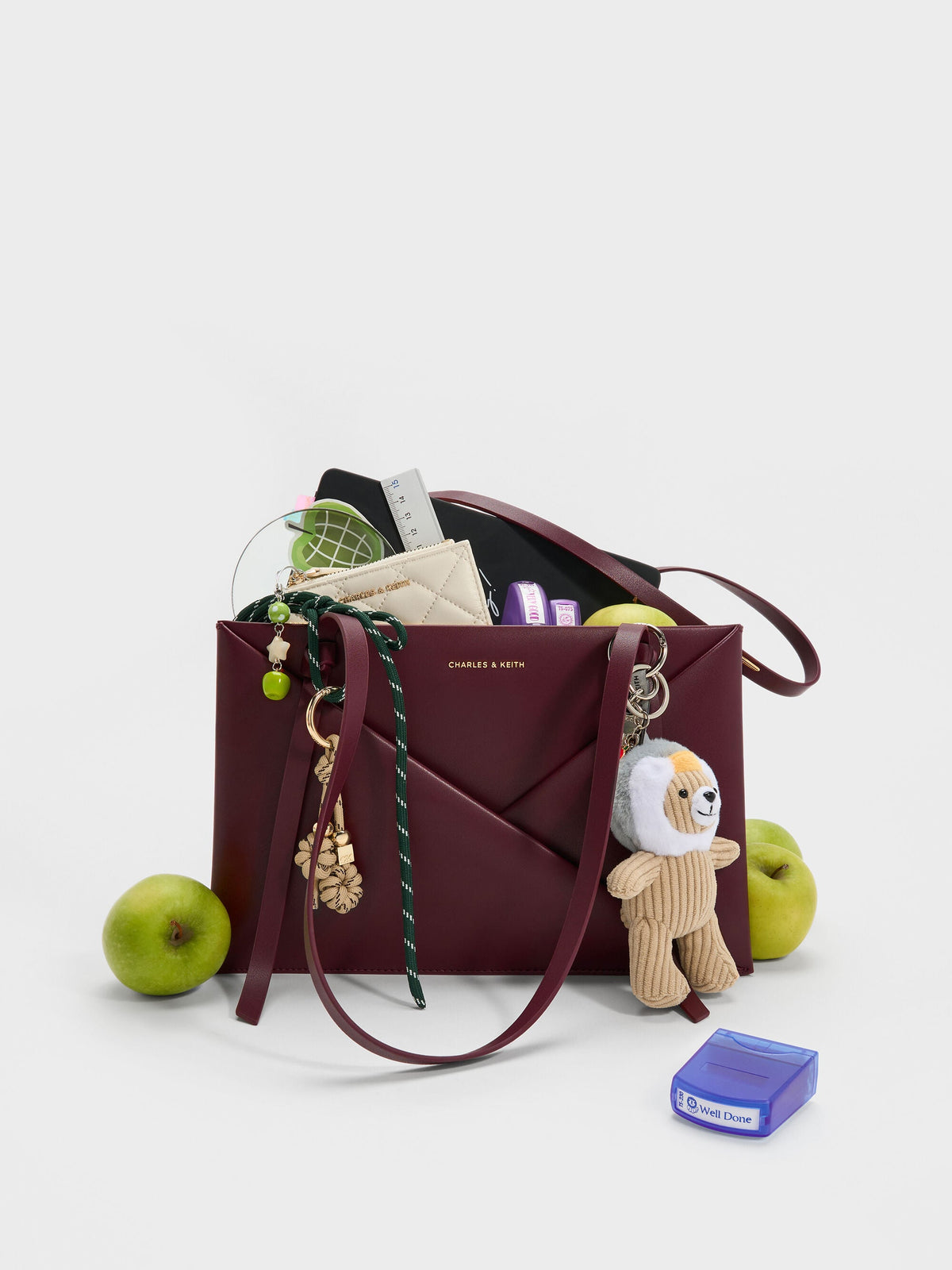 CHARLES & KEITH Discount / Midori Geometric Tote Bag - Wineberry Red