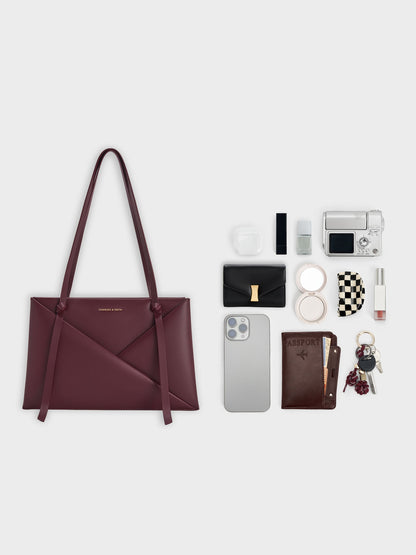 CHARLES & KEITH Discount / Midori Geometric Tote Bag - Wineberry Red