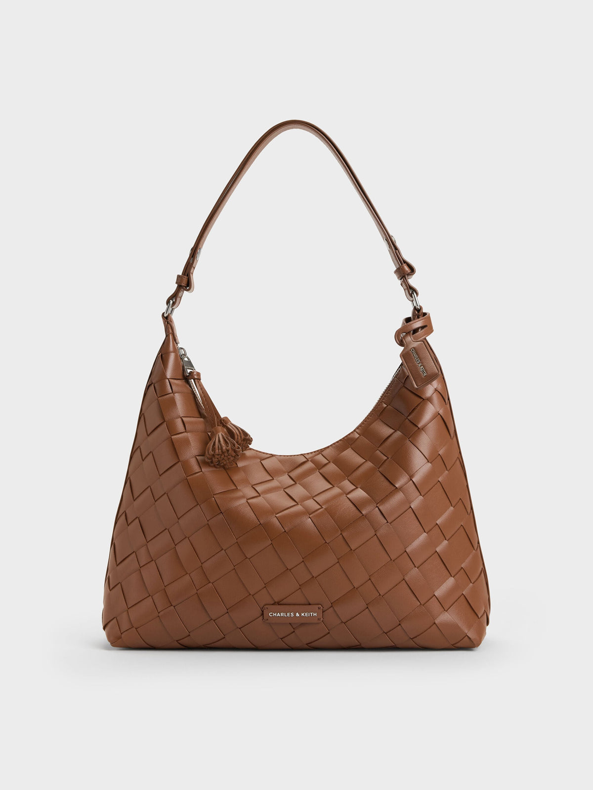 CHARLES & KEITH Deals / Ivette Woven Tassel Hobo Bag - Chocolate
