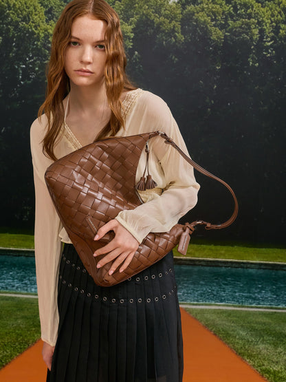 CHARLES & KEITH Deals / Ivette Woven Tassel Hobo Bag - Chocolate