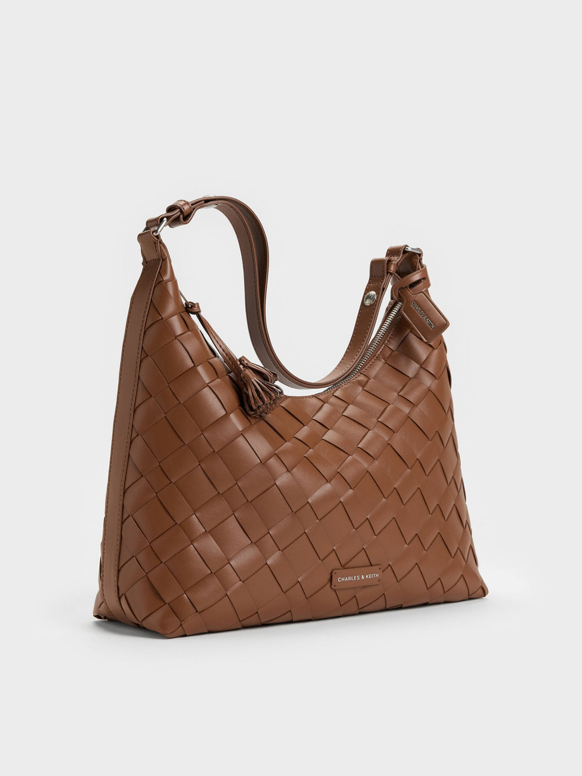 CHARLES & KEITH Deals / Ivette Woven Tassel Hobo Bag - Chocolate