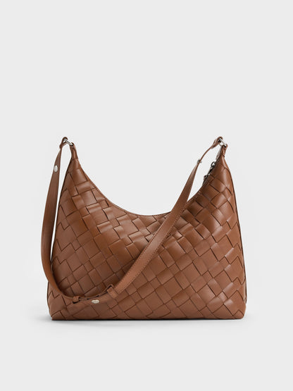 CHARLES & KEITH Deals / Ivette Woven Tassel Hobo Bag - Chocolate