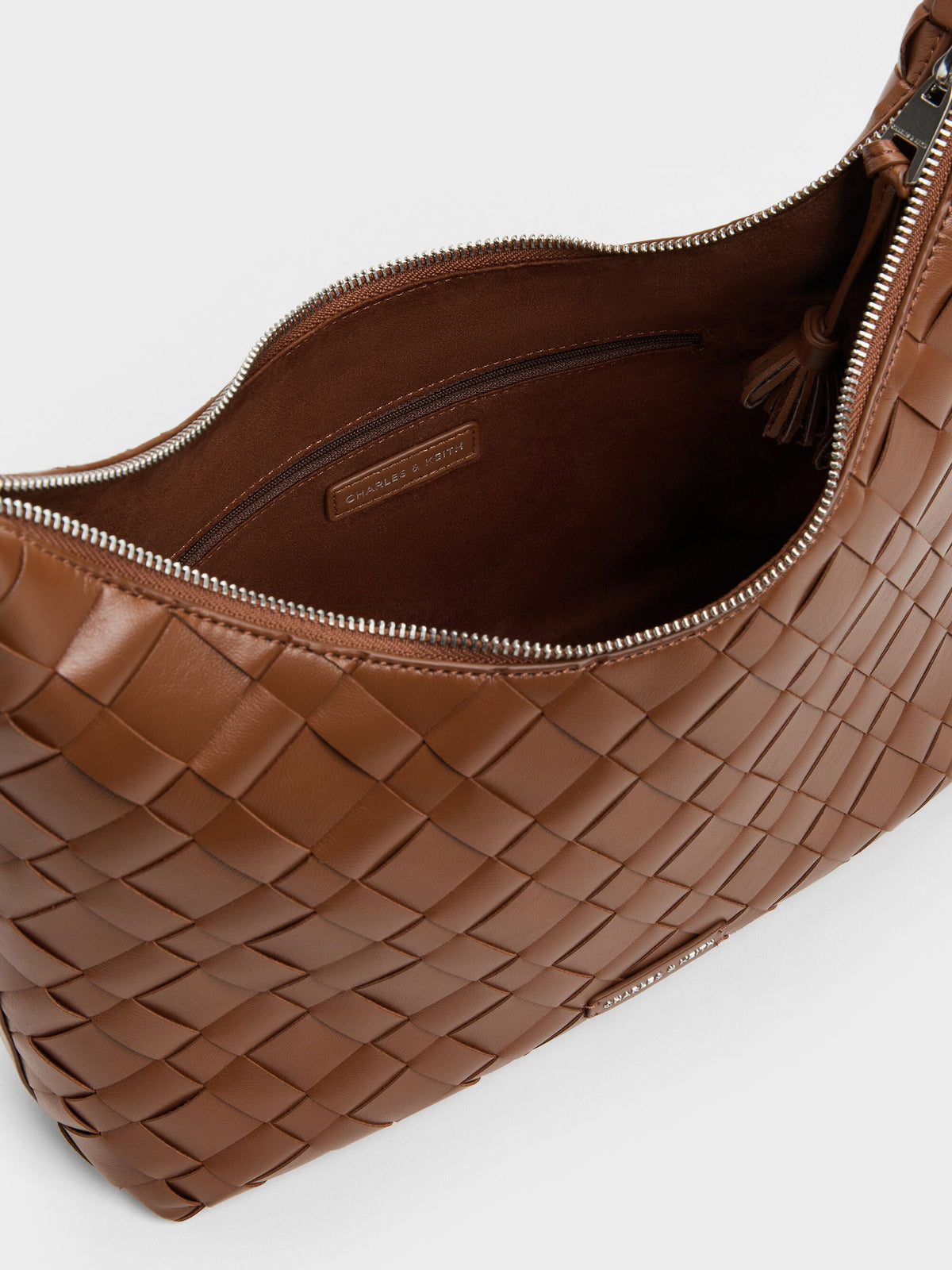 CHARLES & KEITH Deals / Ivette Woven Tassel Hobo Bag - Chocolate