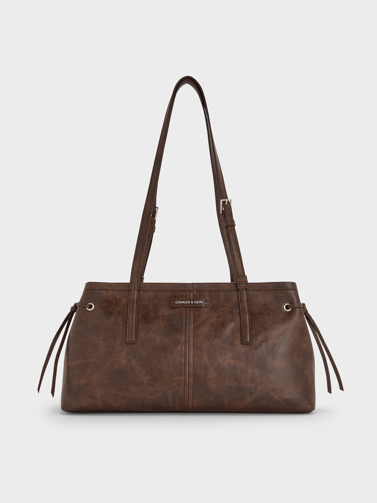 CHARLES & KEITH Sale / Noane Elongated-Handle Shoulder Bag - Distressed Coffee