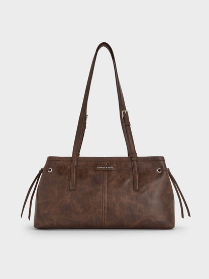CHARLES & KEITH Sale / Noane Elongated-Handle Shoulder Bag - Distressed Coffee