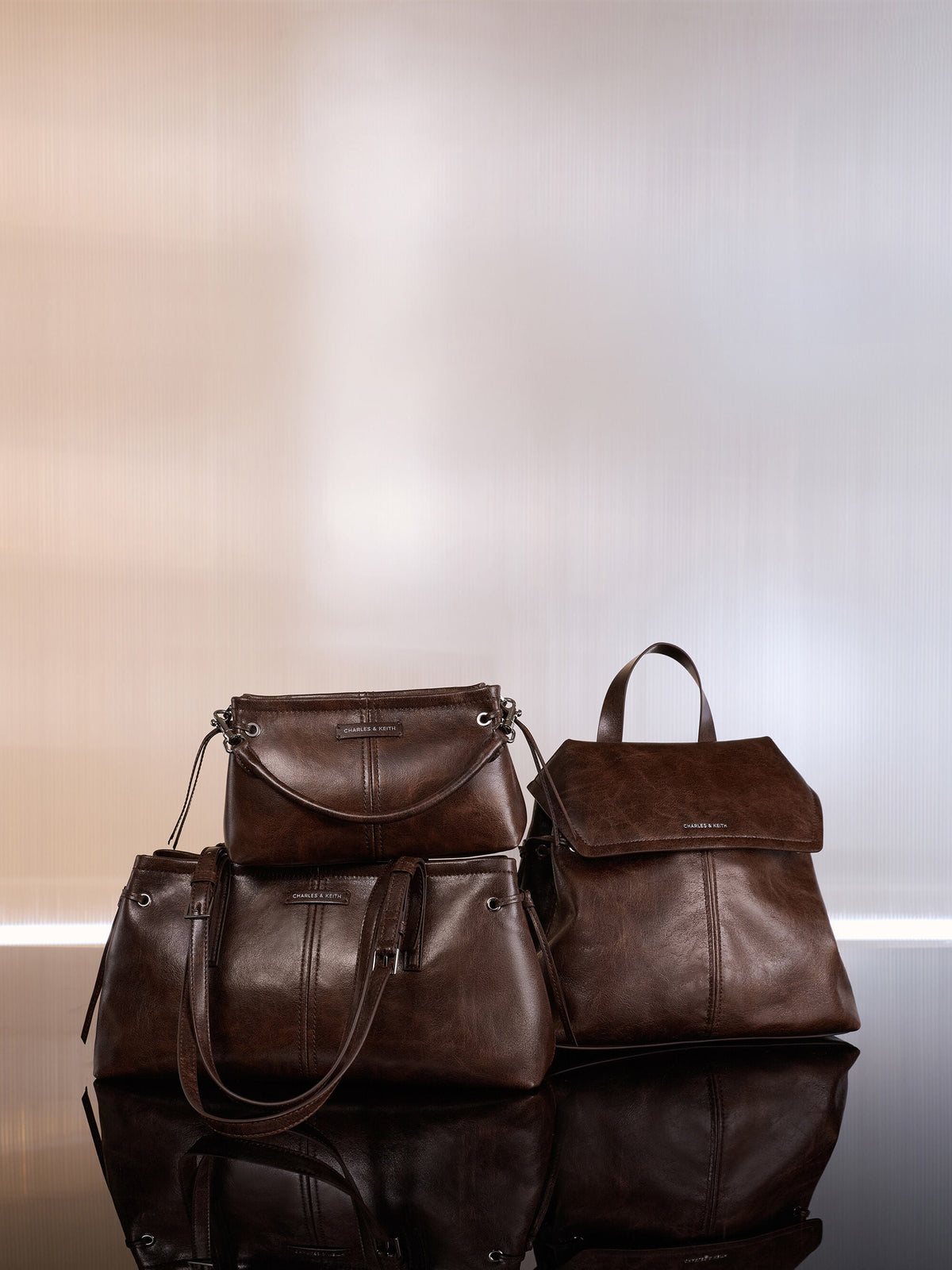 CHARLES & KEITH Sale / Noane Elongated-Handle Shoulder Bag - Distressed Coffee