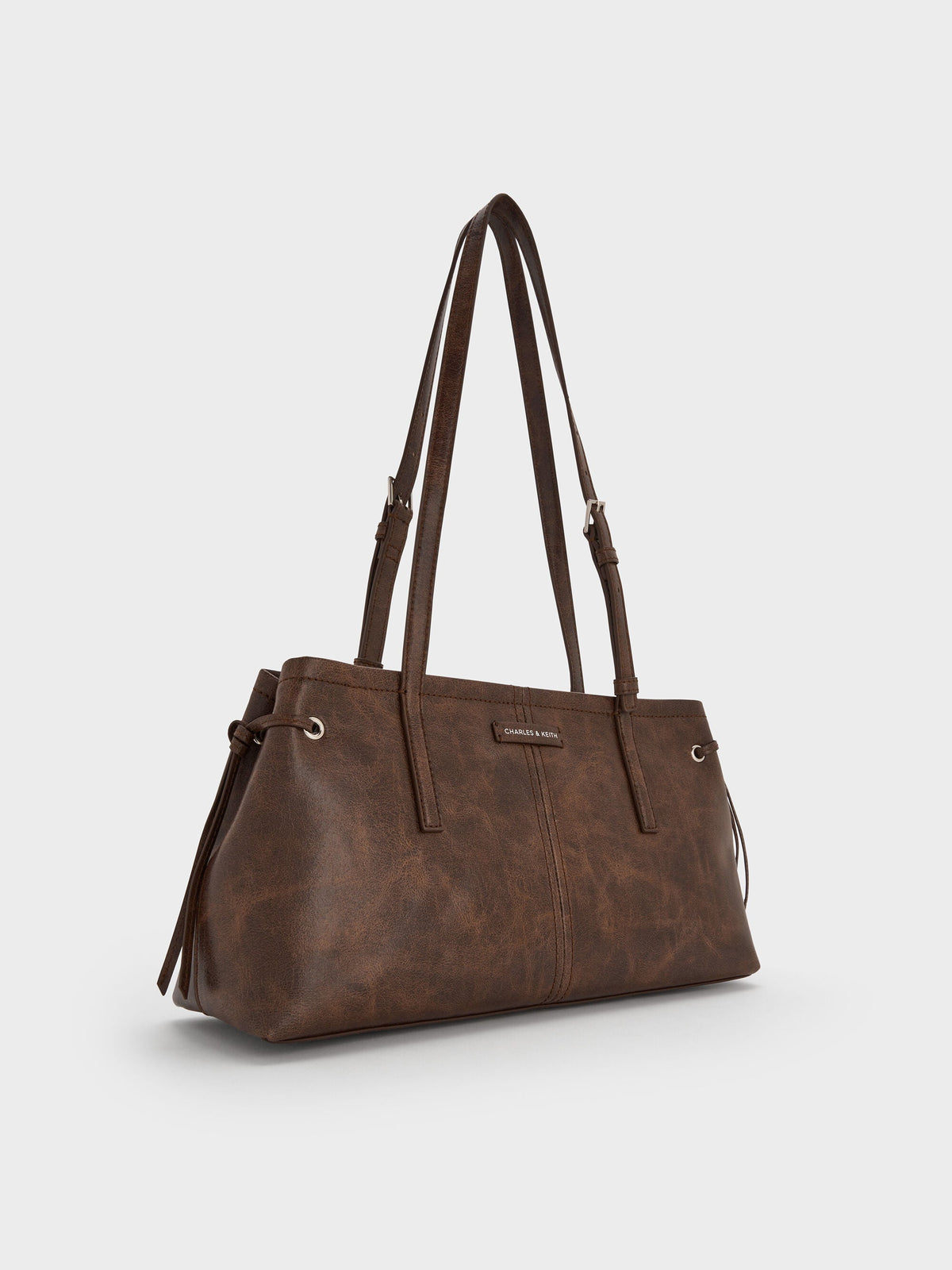 CHARLES & KEITH Sale / Noane Elongated-Handle Shoulder Bag - Distressed Coffee