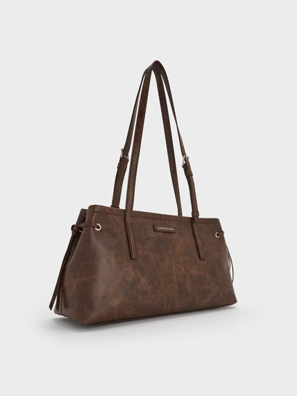 CHARLES & KEITH Sale / Noane Elongated-Handle Shoulder Bag - Distressed Coffee