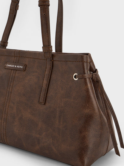 CHARLES & KEITH Sale / Noane Elongated-Handle Shoulder Bag - Distressed Coffee