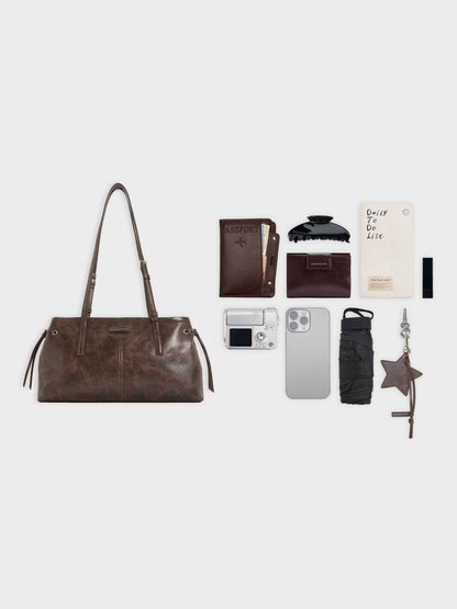 CHARLES & KEITH Sale / Noane Elongated-Handle Shoulder Bag - Distressed Coffee