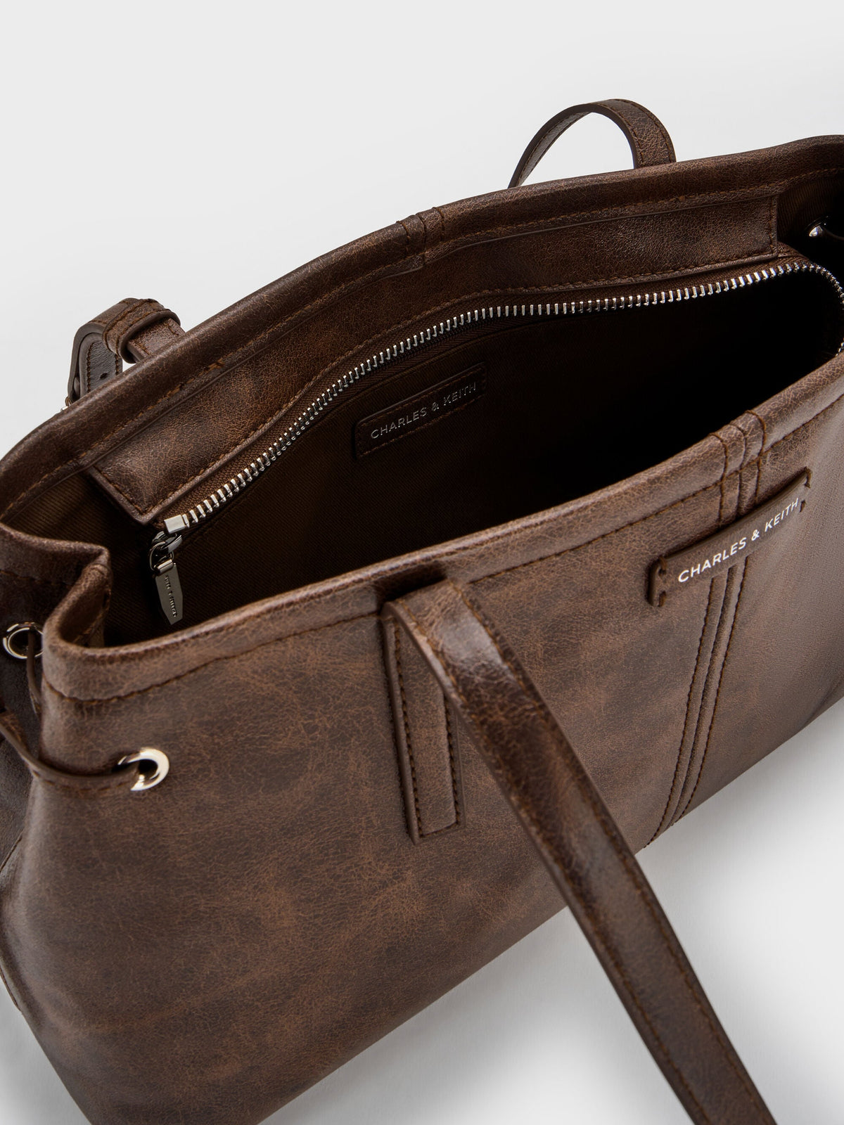 CHARLES & KEITH Sale / Noane Elongated-Handle Shoulder Bag - Distressed Coffee