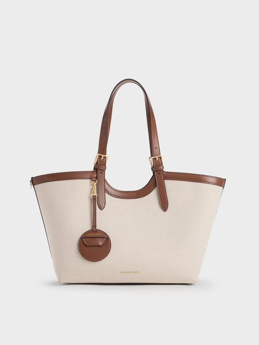 CHARLES & KEITH Popular / XL Enola Canvas Tote Bag - Chocolate