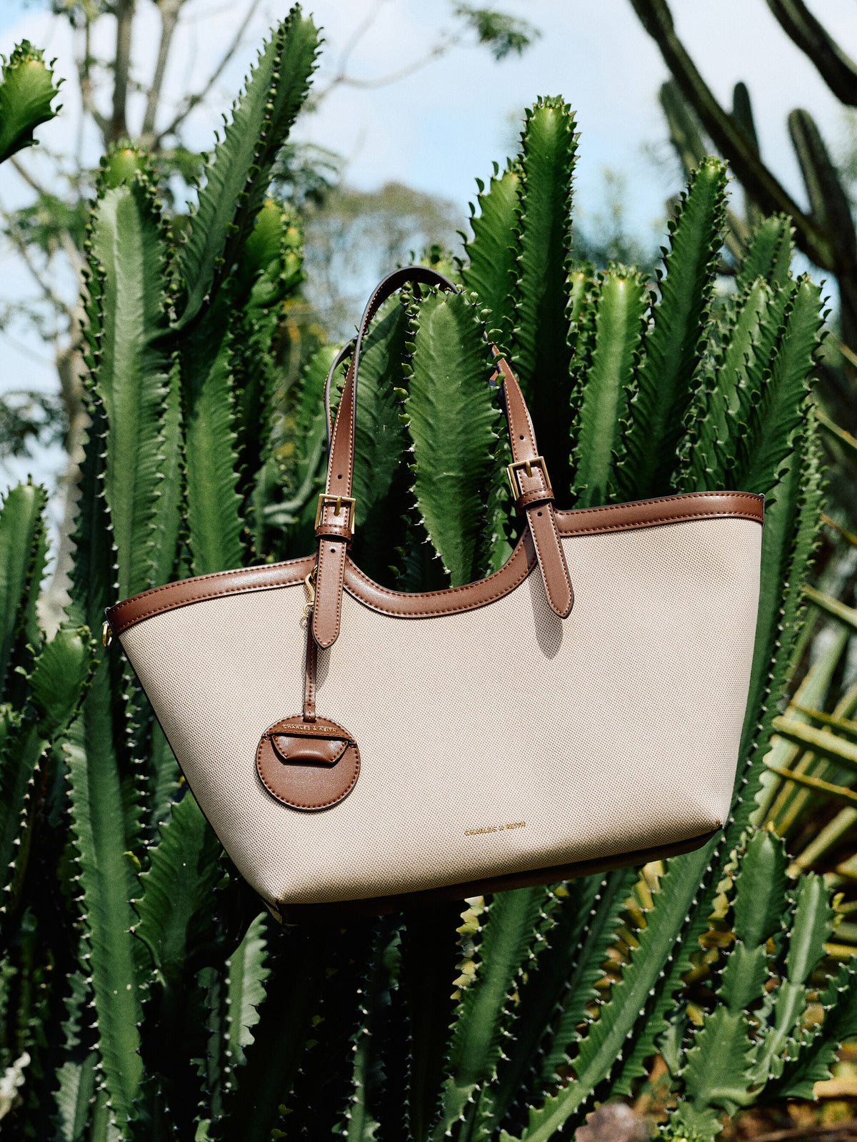 CHARLES & KEITH Popular / XL Enola Canvas Tote Bag - Chocolate