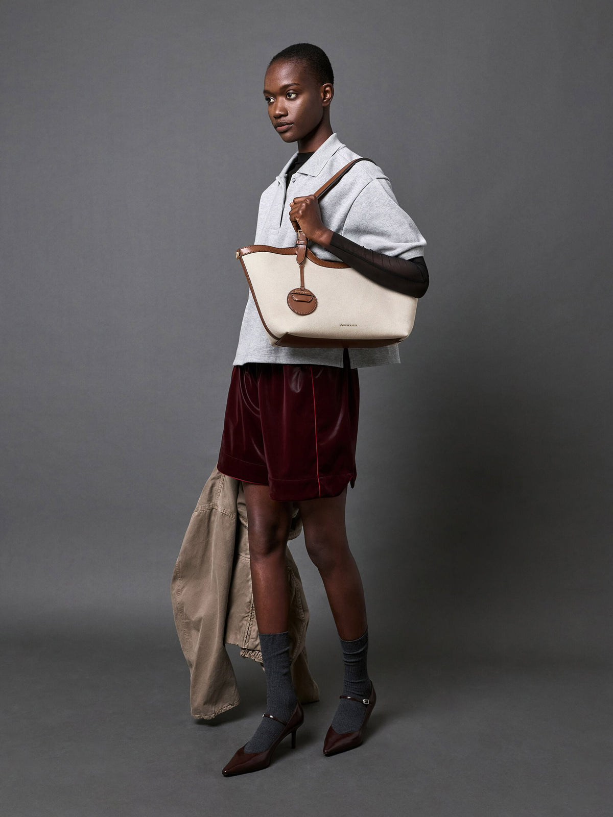 CHARLES & KEITH Popular / XL Enola Canvas Tote Bag - Chocolate