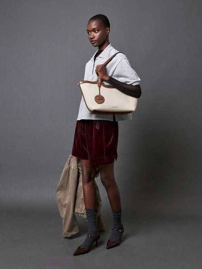 CHARLES & KEITH Popular / XL Enola Canvas Tote Bag - Chocolate