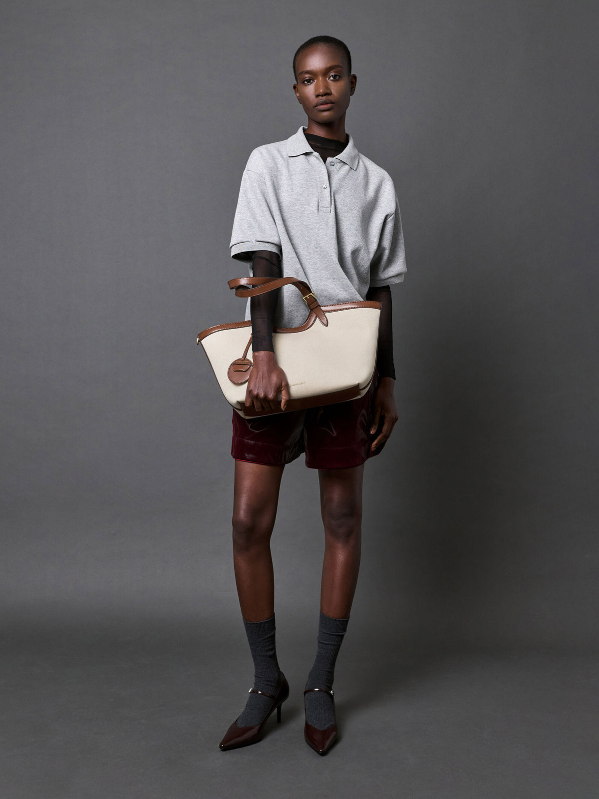 CHARLES & KEITH Popular / XL Enola Canvas Tote Bag - Chocolate