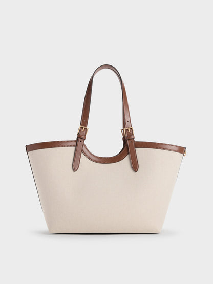 CHARLES & KEITH Popular / XL Enola Canvas Tote Bag - Chocolate