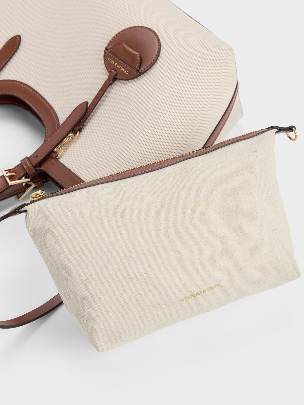 CHARLES & KEITH Popular / XL Enola Canvas Tote Bag - Chocolate